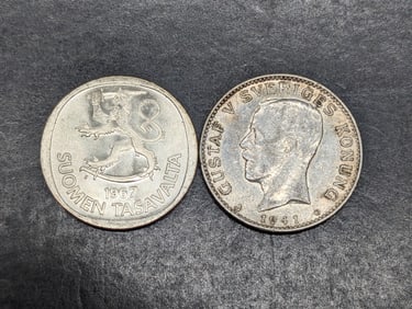 1941 Sweden 1 Silver Krona & 1967 Finland 1 Silver Markkaa *MS63*