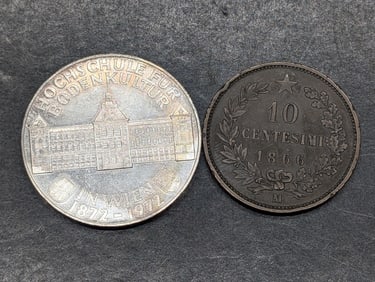 1972 Austria 50 Silver Shillings & 1866-M Italy 10 Centesimi