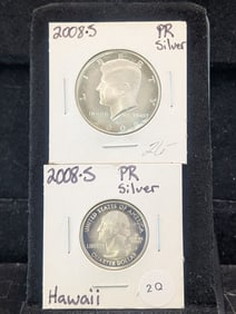 2008-S Silver Hawaii Quarter & 2008-S Silver Kennedy Half Dollar