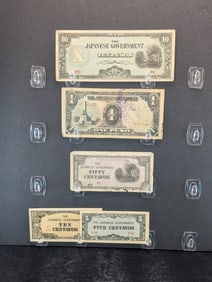 1943 Japan 5, 10, 50 Centavos And 1, 10 Pesos Philippines WWII Military Invasion Currency. 5 Notes.