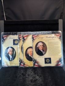 George Washington, Thomas Jefferson, John Adams, & James Madison Coin & Stamp Pages