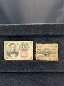 1-#-1238-5-cent Fractional Note Green Rev- Good & 1-#-1265-10-cent Fractional Red seal Note/ long