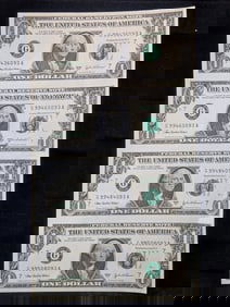 Uncut Sheet of 4 One Dollar FRN