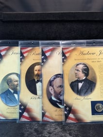 Andrew Johnson, James A. Garfield, Rutherford B. Hayes, & Ulysses S. Grant Coin & Stamp Pages