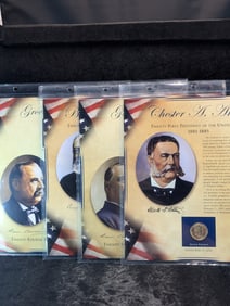Chester A. Arthur, Benjamin Harrison, Grover Cleveland, & Grover Cleveland Coin & Stamp Pages
