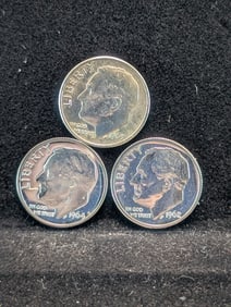 1962 1963 1964 Silver Proof Roosevelt Dimes.