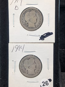 1914 P and 1914 D Barber Quarters
