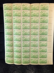 1936 John Paul Jones And John Barry, Army & Navy 1-Cent Sheet Of 50 U.S. Stamps. Scotts #790.
