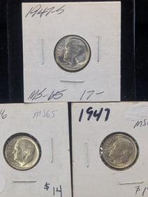 (3) Roosevelt Dimes 1946, 1947, 1947-S