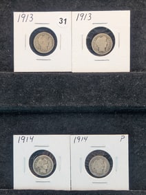 (2) 1913 P and (2) 1914 P Barber Dimes