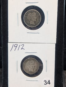 1912 P and 1914 P Barber Dimes - decent coins!
