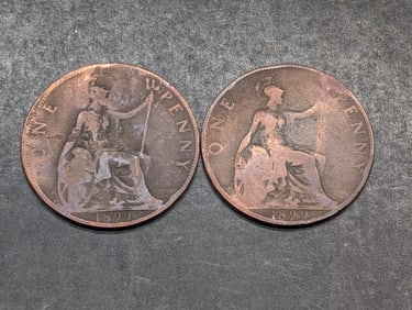 2-1899 Great Britain Pennies, 126 Years Old!
