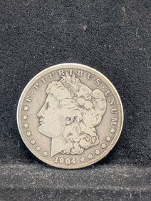 ERROR- Key Date- VAM- 4- 1904-S- Morgan Silver Dollar- 2,304,000 minted R-3- Extra Olive connected