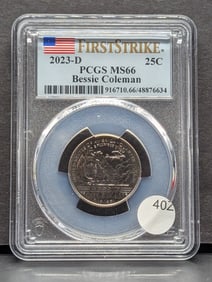 2023-D MS66 "Bessie Coleman" quarter, (Graded by PCGS)