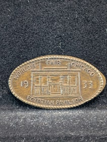 Elongated Cent From 1933 Chicago Worlds Fair Egyptian Pavillion. Elongated on 1916-D Wheat Cent,