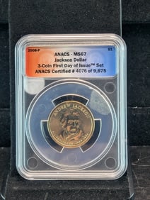 2008-P-ANACS-MS-67- A. Jackson Dollar- First Day Issue?