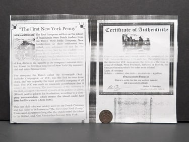 1735 (Rare this High of Grade, COA) Dutch Netherlands Colonial Duit VOC, First New York Penny, 41