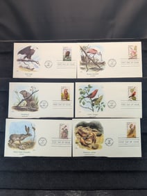 Assortment Of 6 1987 First Day Covers With Wildlife Themes: Eagle, Spoonbill, Woodchuck, Tanager,