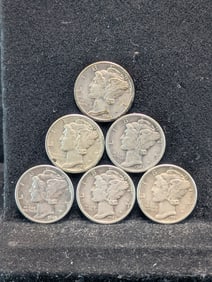 1940-D 1941-D 1942-D 1943-D 1944-D 1945-D Mercury Head Dimes.