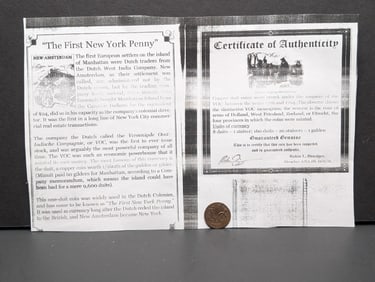 1792 (Rare this High of Grade, COA) Dutch Netherlands Colonial Duit VOC, First New York Penny, 16