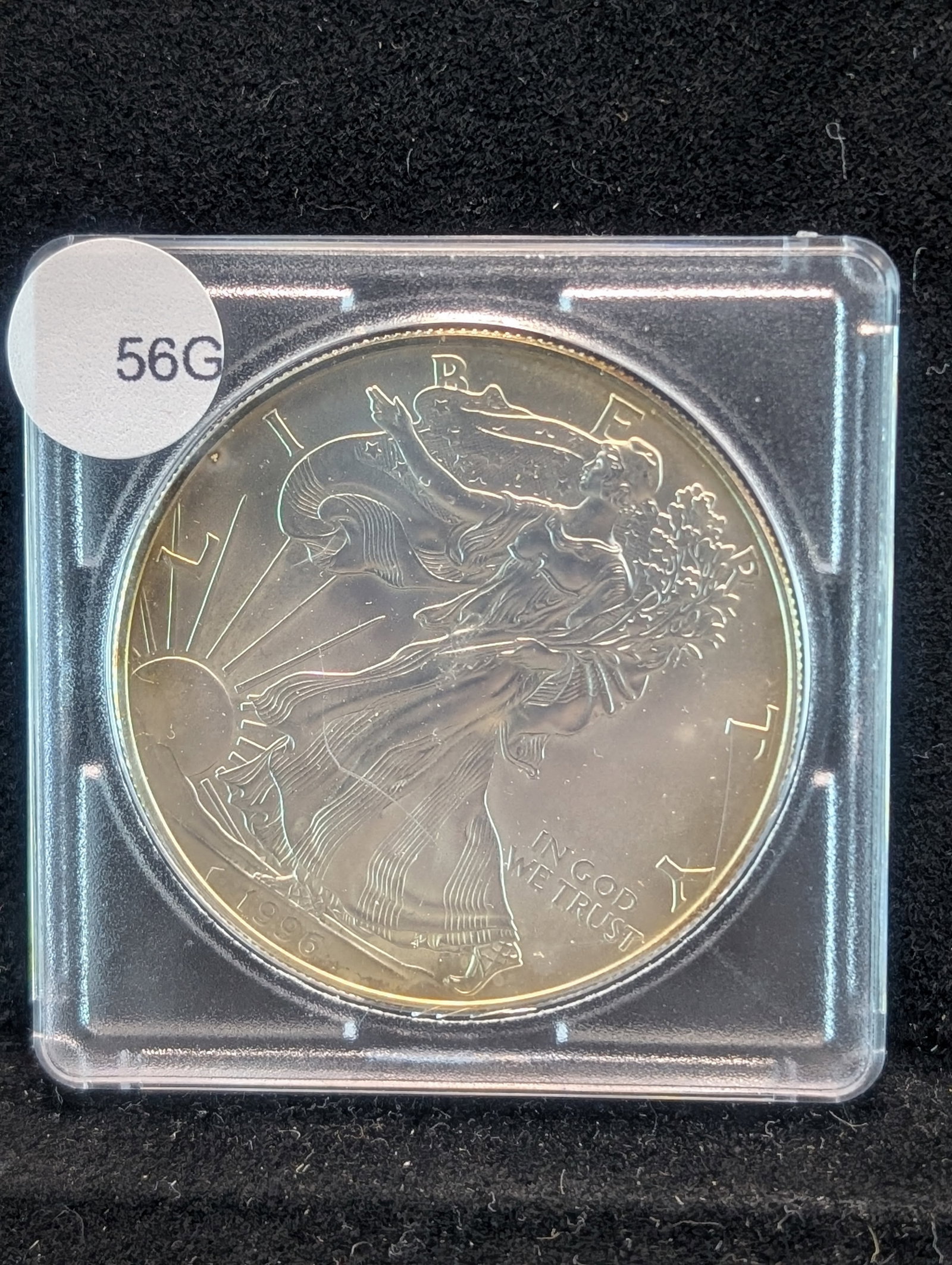 1996- Silver Eagle- w/ Gold toning around Rim- Closely UNC??: 1996- Silver Eagle- w/ Gold toning around Rim- Closely UNC??