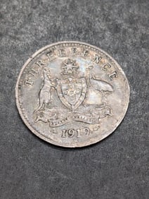 1919-M (92.5% Sterling Silver-Good Details) Australian Kangaroo, Three Pence, 106 Years old!