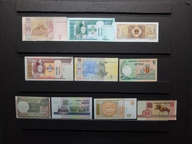 10 Foreign (Crisp/Unc) Notes, Great Art!