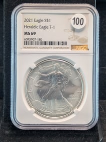 2021 American Silver Eagle Type 1 MS 69 by NGC