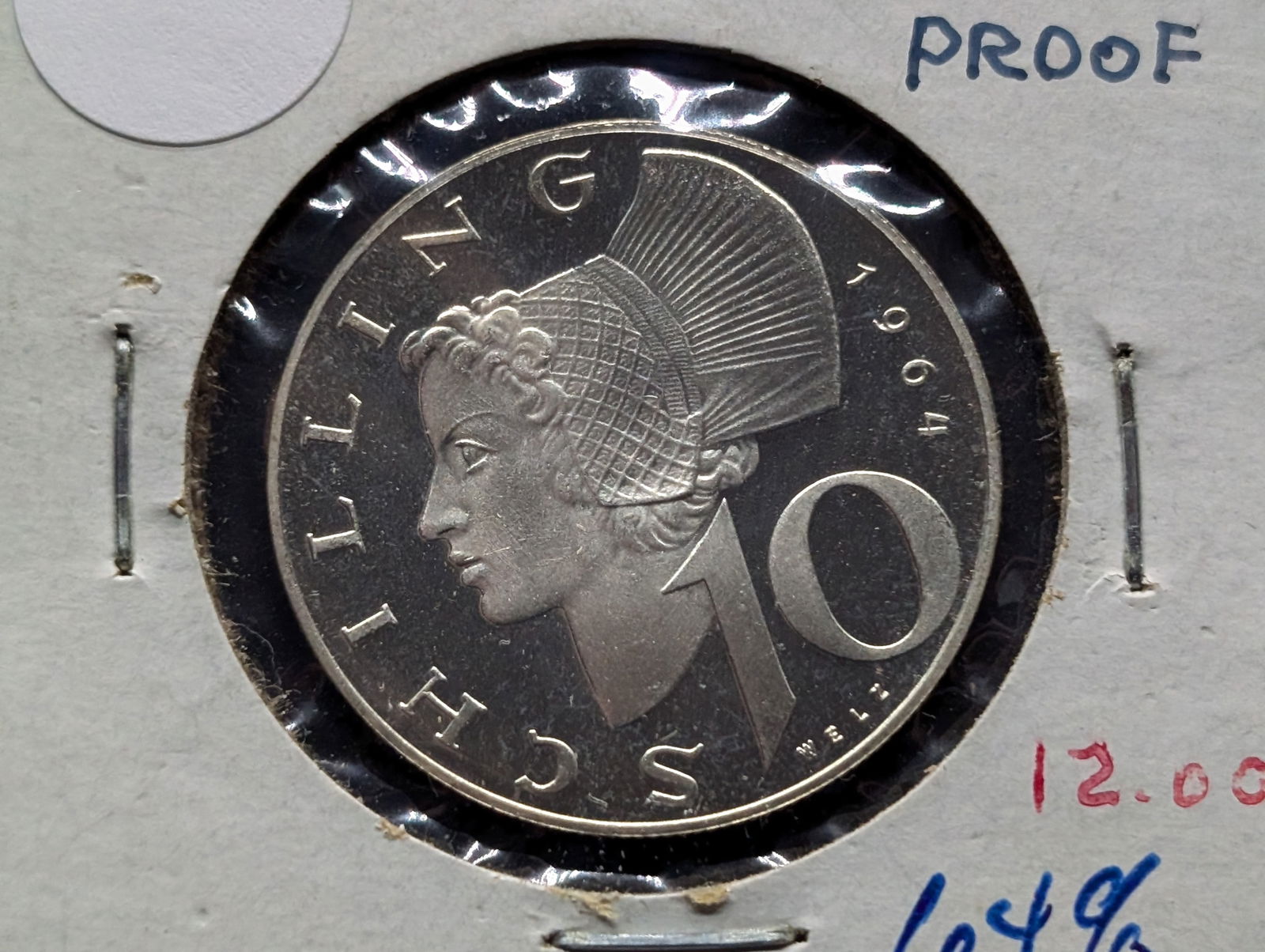 Austria 1964 10 Schilling, 7.5 grams 64% Silver Proof. (1 of 3)