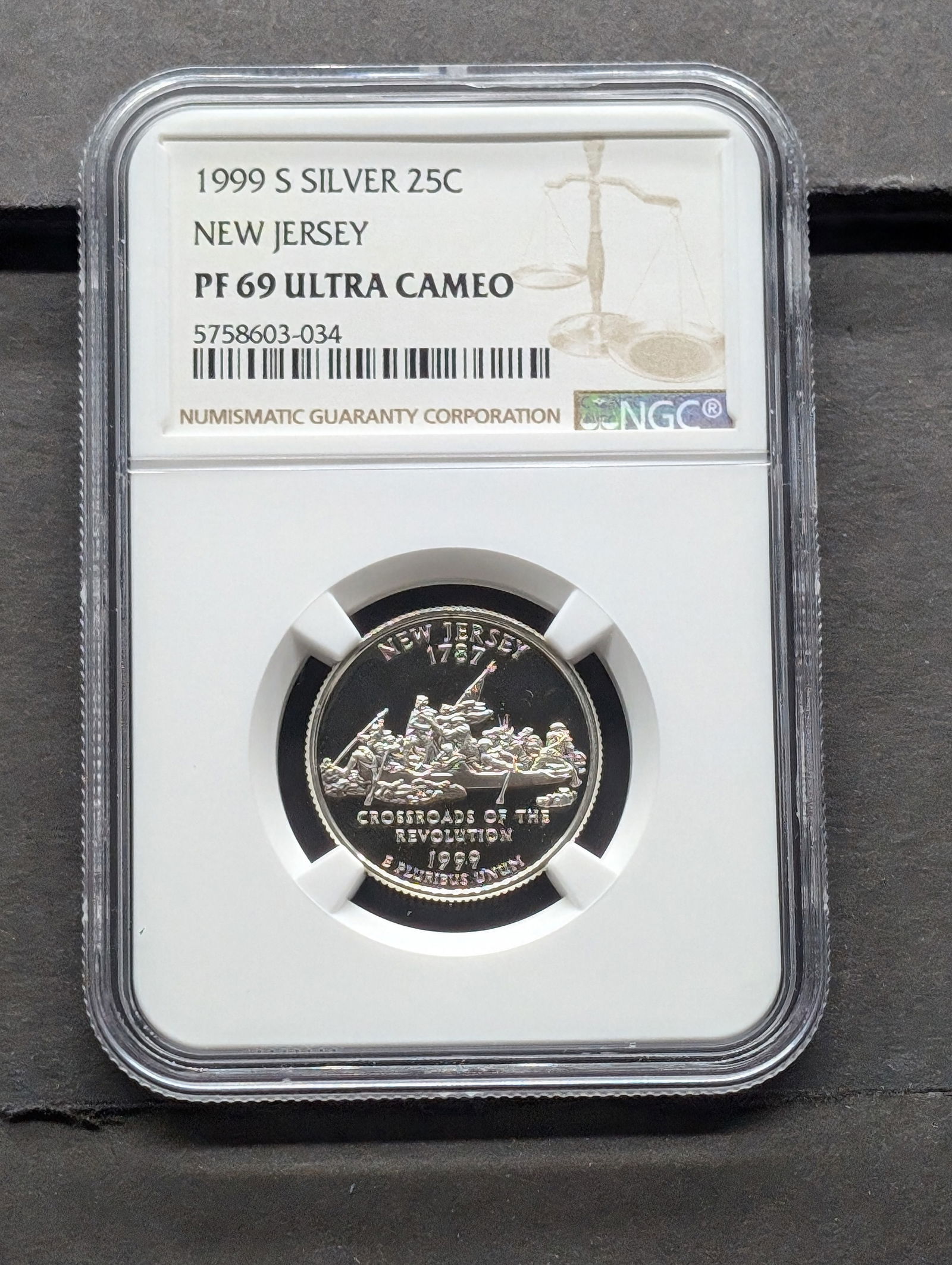 Key Date - 1999-S NGC Proof 69 Ultra Cameo New Jersey 90% Silver Statehood Quarter - 1787 Crossroads (1 of 3)