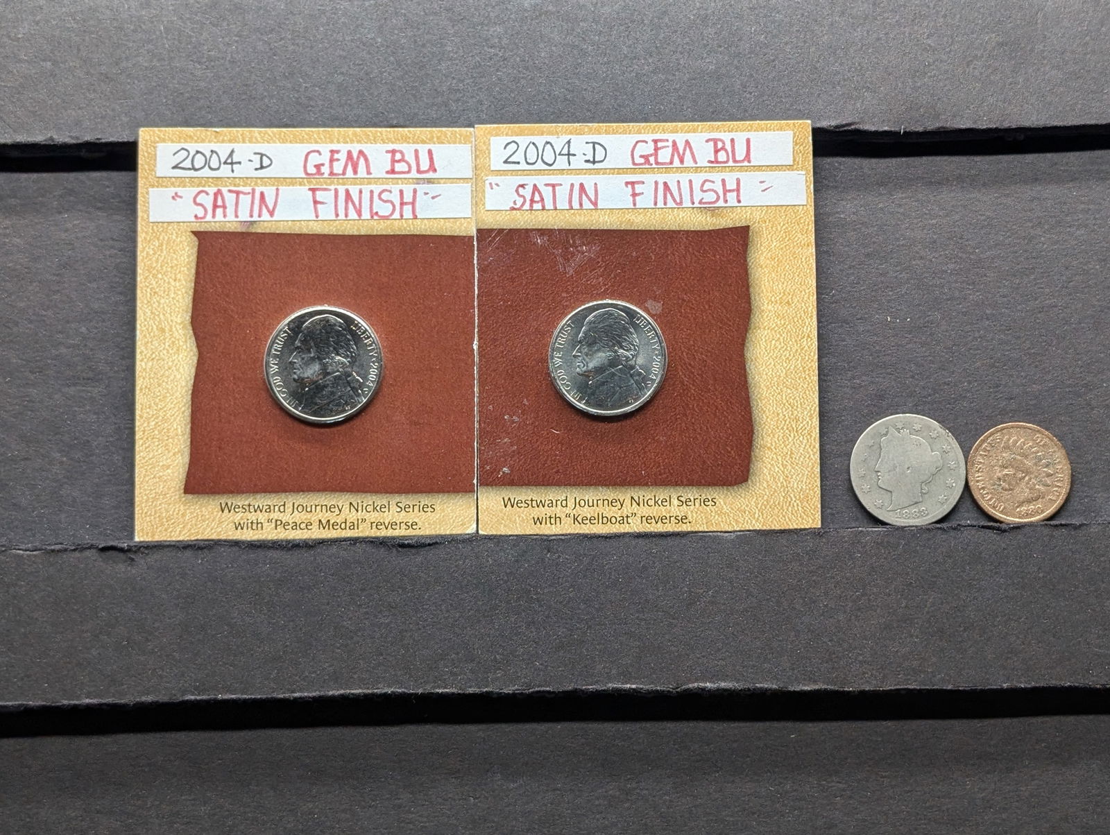 1880 Indian Head Cent, 2004-D Keelboat & Hand Shake Nickels Satin Finish GEM BU & 1883w/Cents (1 of 5)