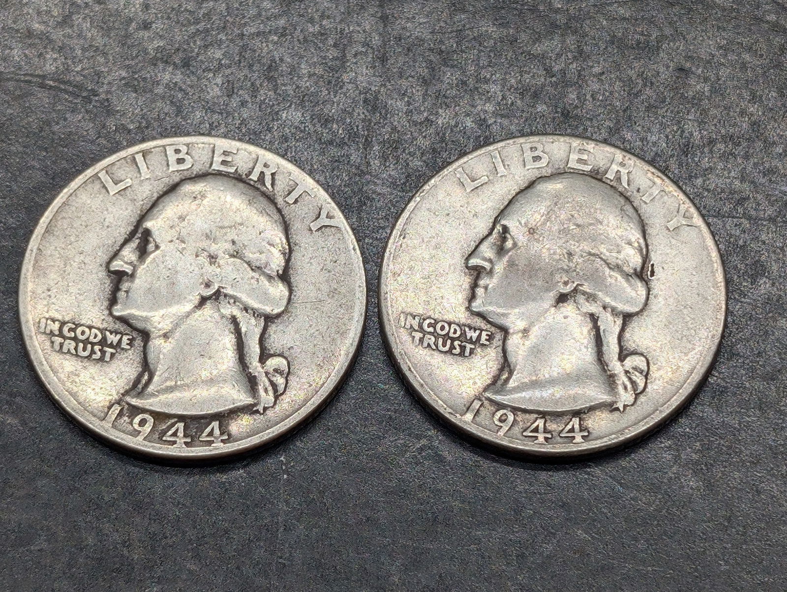Two 1944-P 90% Silver Washington Quarters (1 of 2)