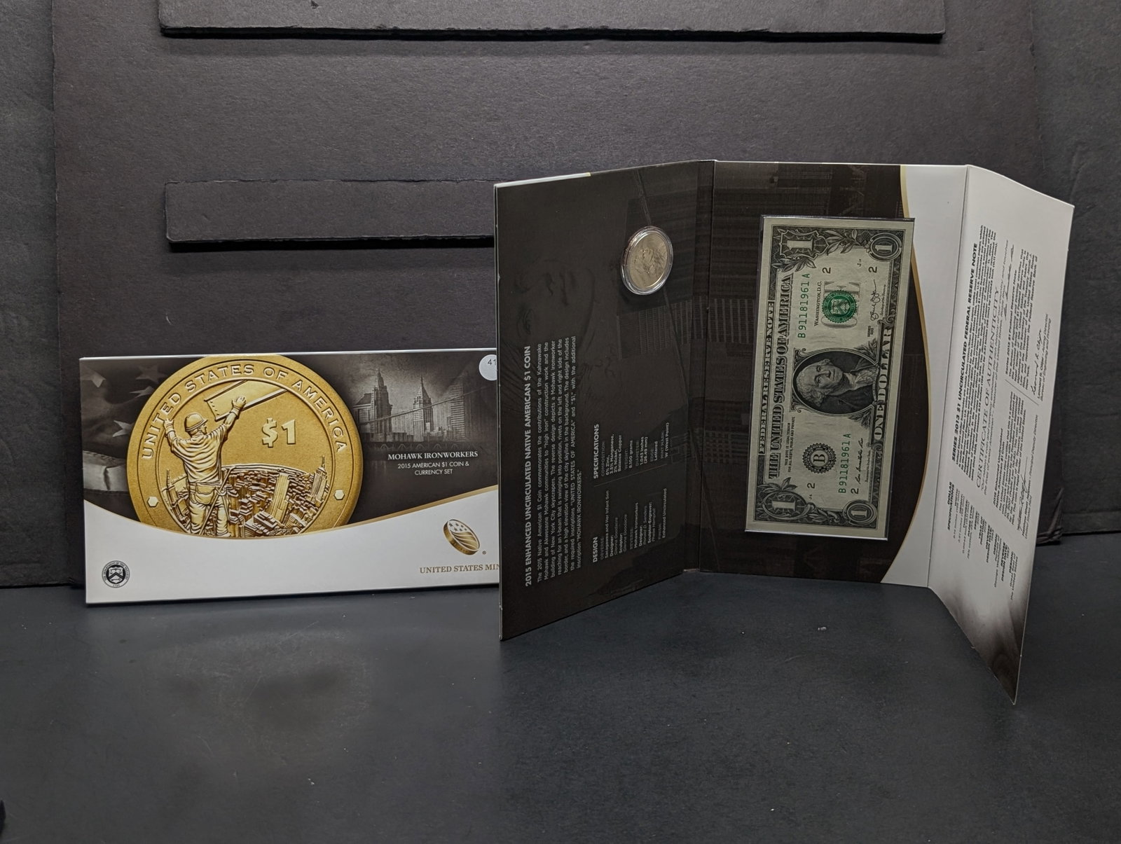 2015 American One Dollar Coin & Currency Set, Mohawk Ironworkers In OGP: 2015 American One Dollar Coin & Currency Set, Mohawk Ironworkers In OGP