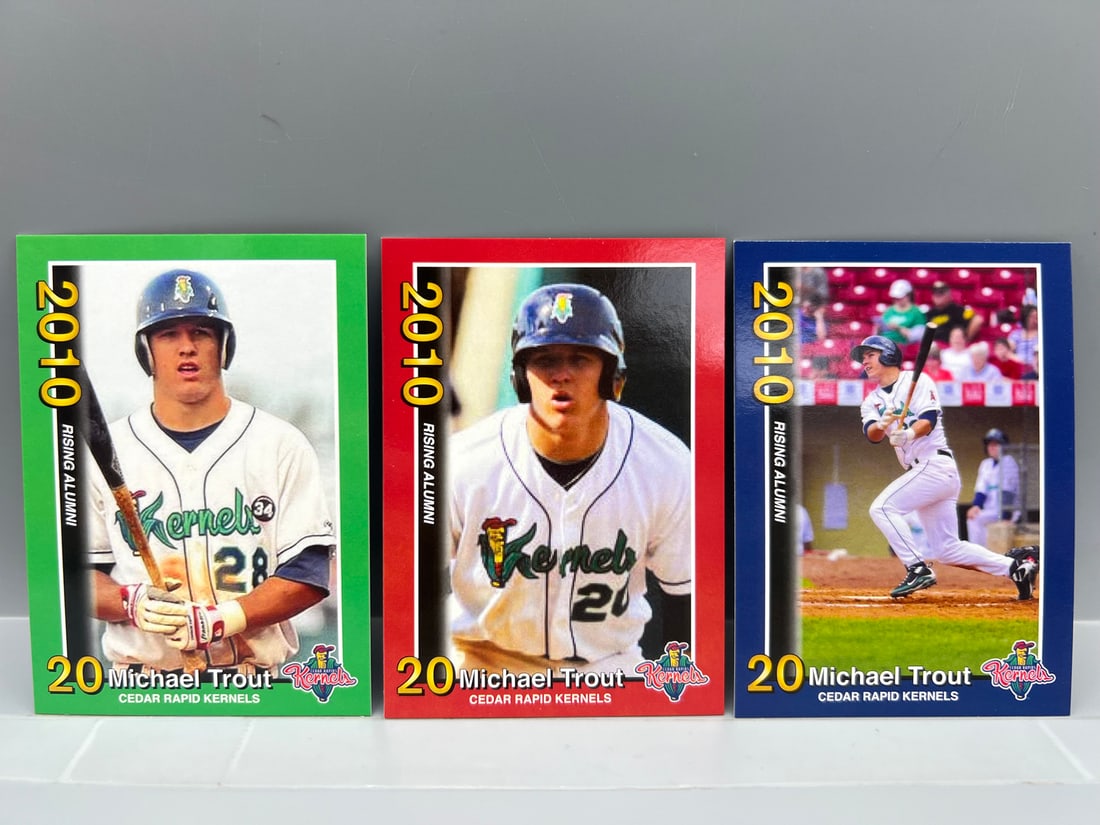 Set of (3) 2010 Cedar Rapid Kernels Mike Trout Minor League Prospect/Pre RC Cards - Varying (1 of 2)