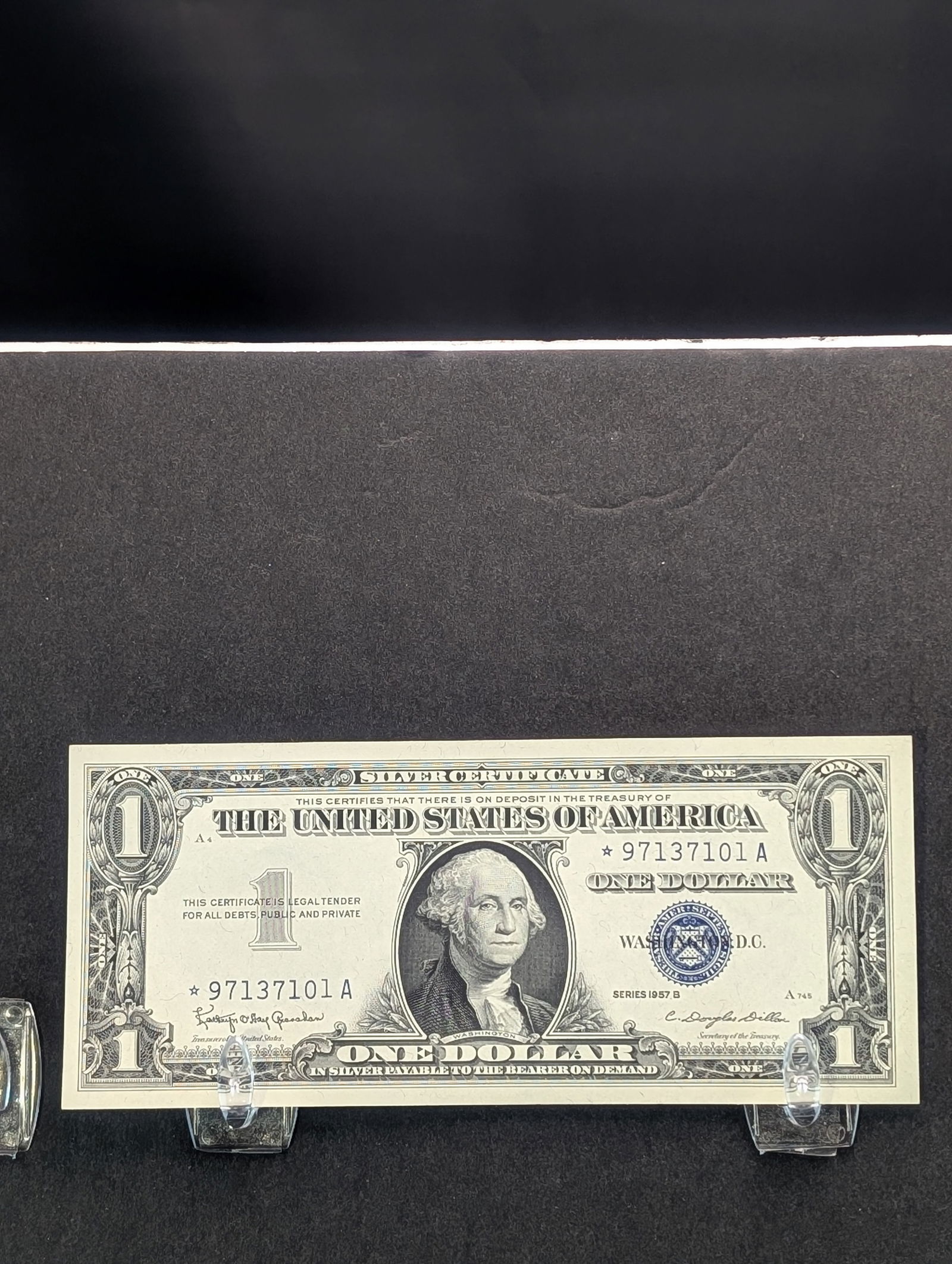 1957-B Crisp One Dollar Blue Seal Silver Certificate Star Note - Off Center Cut Error (1 of 3)