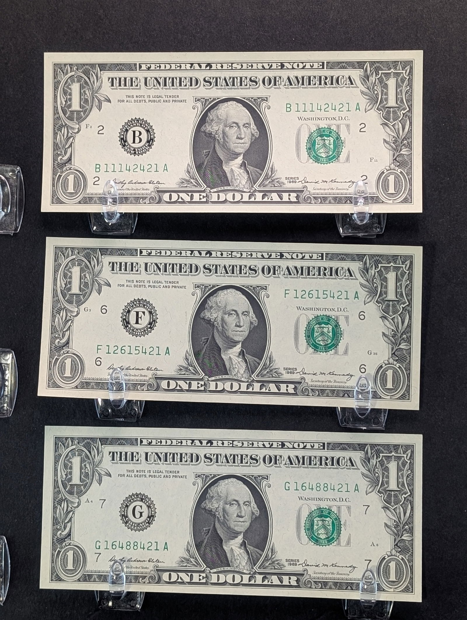 (3) 1969 One Dollar Federal Reserve Notes - All Serial Numbers End w/421 (1 of 3)