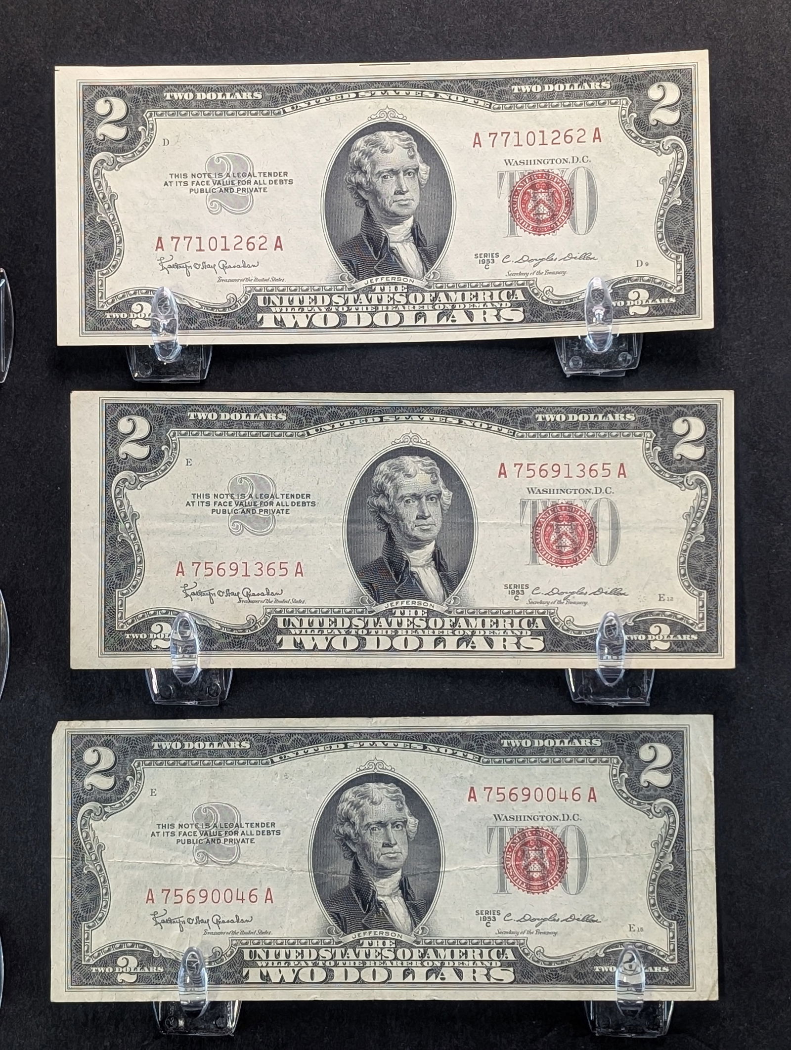 (3) 1953-C Two Dollar Red Seal U.S. Notes - One Is Crisp (1 of 3)