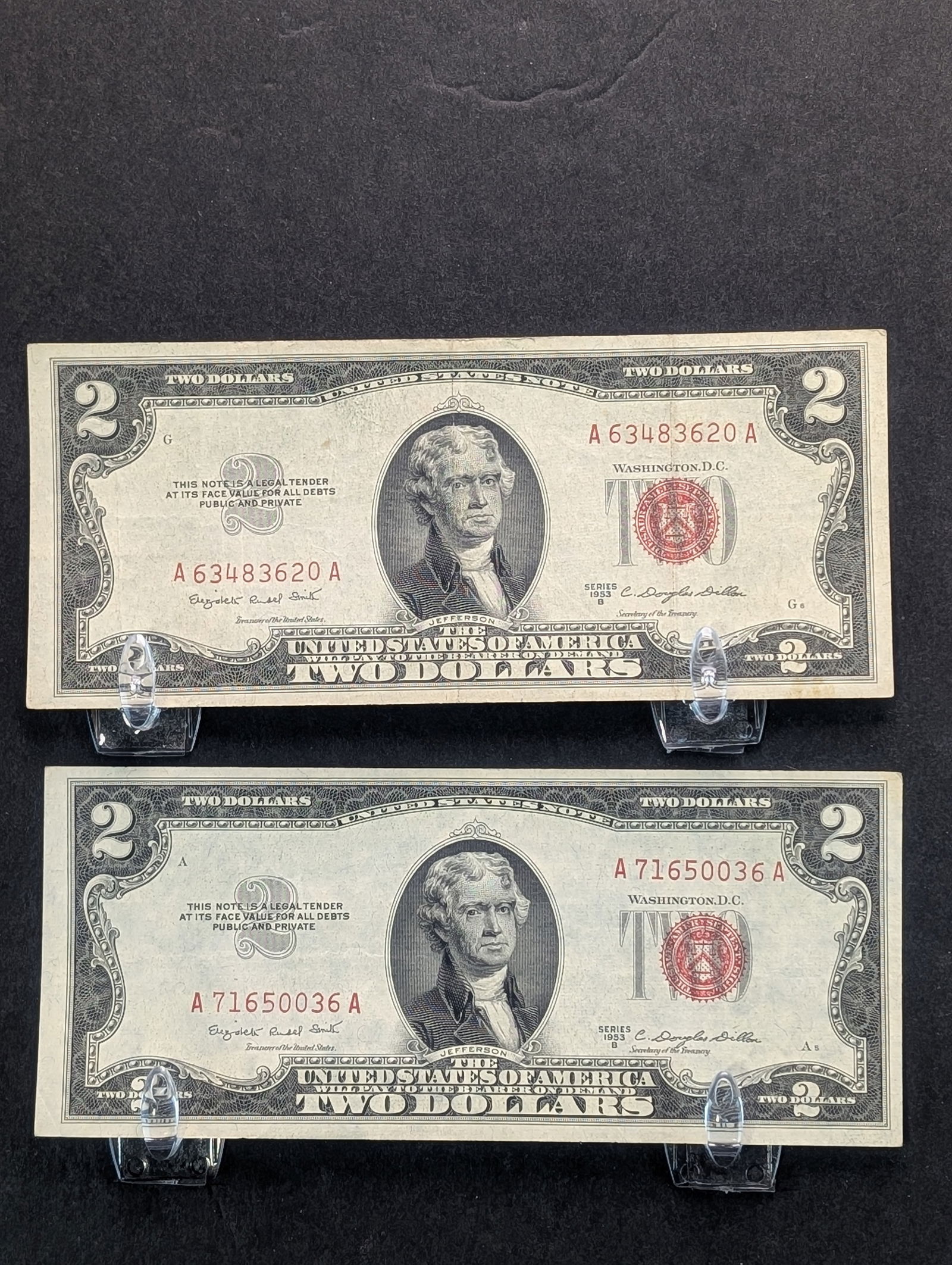 (2) 1953-B Two Dollar Red Seal U.S. Notes (1 of 3)