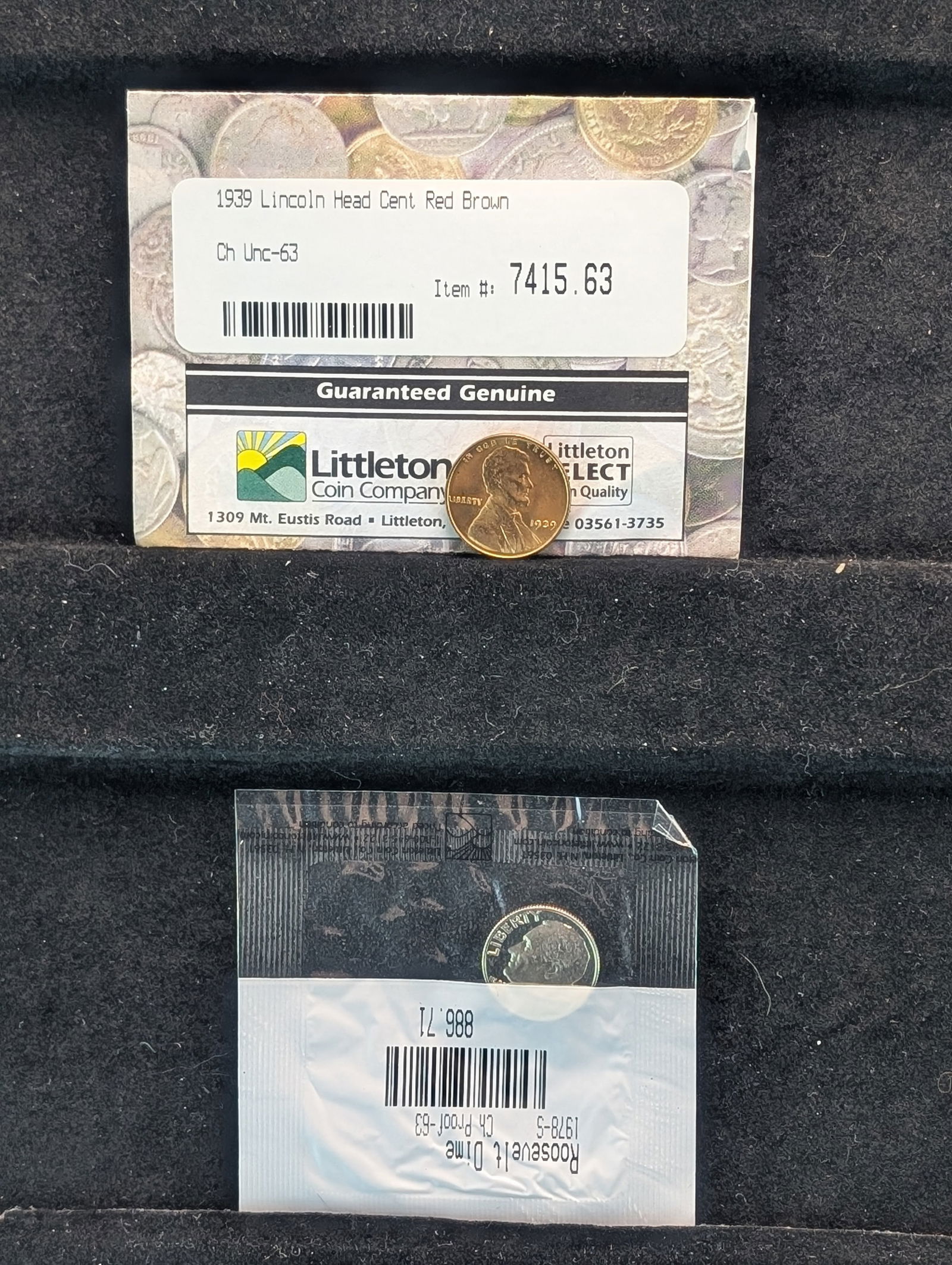 Lot of 2 High-Grade type Coins - 1939 RB T-1 Lincoln Wheat Cent & 1978-S Proof 63 Clad Roosevelt (1 of 5)