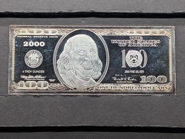 4 Oz. .999 FINE SILVER $100.00 Federal Reserve Note Designed Art Bar