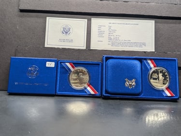 1986-S US Mint Proof & 1986-P Uncirculated $1 Silver Coins - OGP