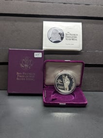 1992 US Mint Ben Franklin Firefighters Silver Medal - 1 oz .999