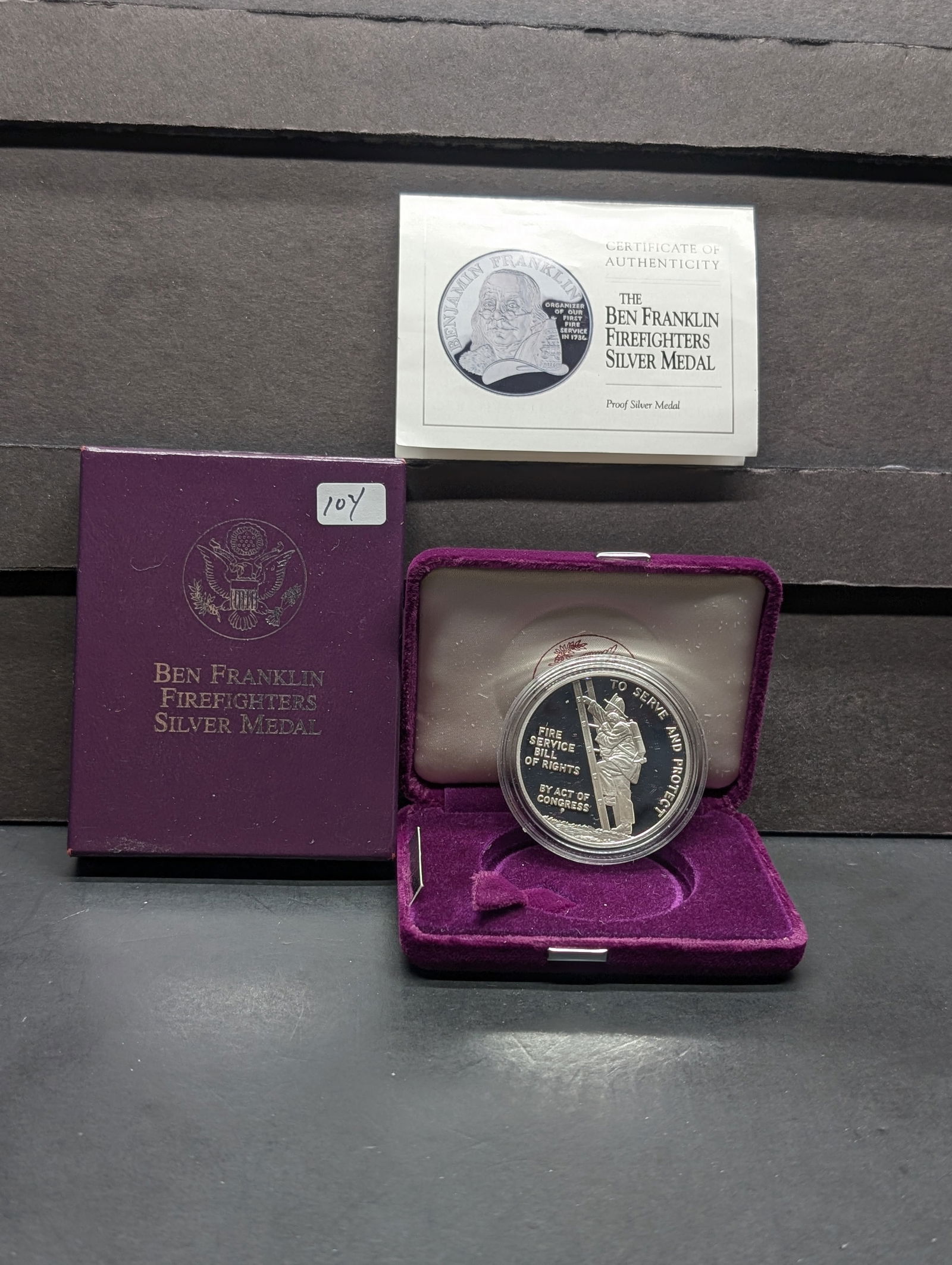 1992 US Mint Ben Franklin Firefighters Silver Medal - 1 oz .999 (1 of 4)