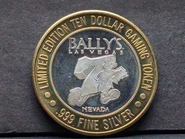 Limited Edition .999 FINE SILVER Center Bally's Casino $10 Gaming Token