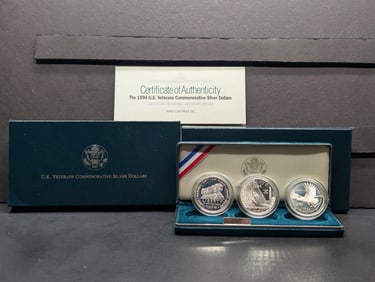 1994-P PROOF Veterans (Prisoner of War, Vietnam Memorial & Women in Military) Commem 3-Coin Silver