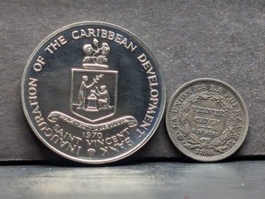 1970 Dominica 4 Dollars *MS63* & 1885-PTS FE Bolivia 20 Silver Centavos