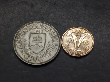 1941 Slovakia 20 Silver Korun *AU* & 1943 Canada 5 Cents *MS63*