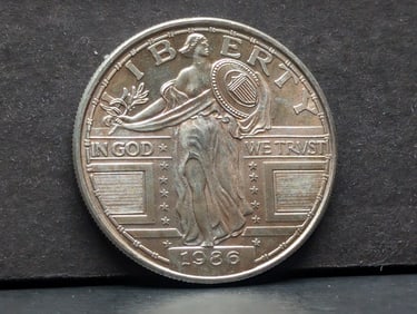 1986 1 Oz. .999 FINE SILVER Standing Liberty Quarter Designed Round