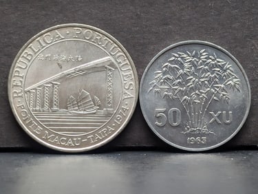 1974 Macau 20 Silver Patacas & 1963  South Vietnam 50 Xu