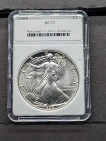 1988 American Silver Eagle - NCG. Cert. MS70. NOT "NGC".